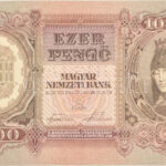 1943. 1000P előoldala teljes nyomat, hátoldala fázisnyomat, 'MINTA' perforációval, 'F 005 018123' T:I- Hungary 1943. 1000 Pengő frontside is normal print, backside only phase print, with 'MINTA (specimen)' perforation, 'F 005 018123'