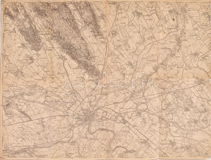 cca 1890-1900 Győr (Raab) katonai térkép, körbevágott, 50,5x38,5 cm