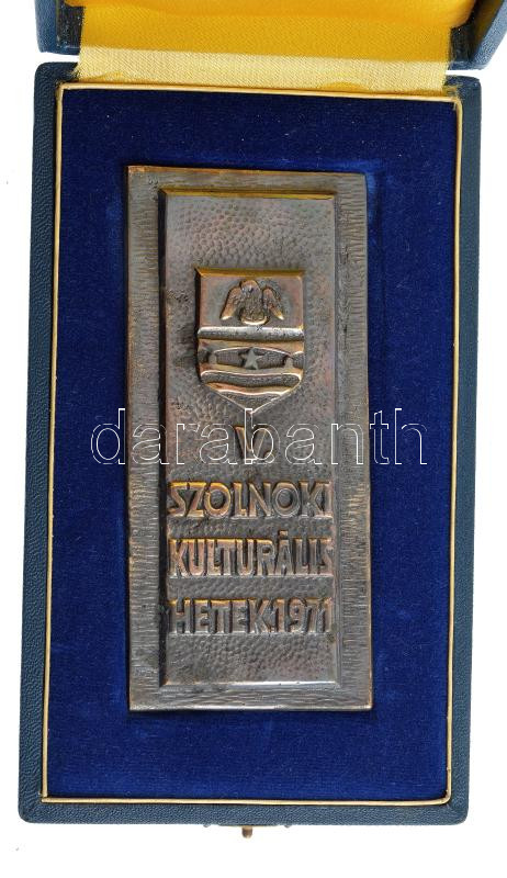 1971. 'V. Szolnoki Kulturális Hetek 1971' egyoldalas ezüstözött fém plakett, eredeti dísztokban (132x60mm) T:2 kissé ferde - Image 2