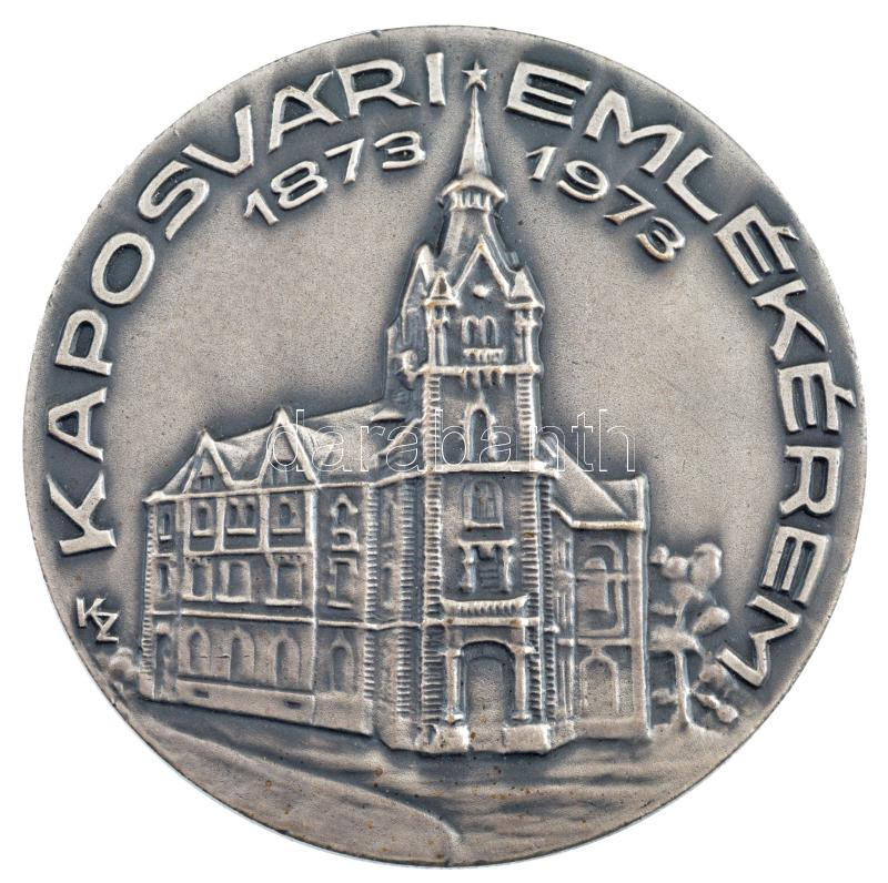 Képíró Zoltán (1944-1981) 1973. 'Kaposvári Emlékérem 1873-1973' egyoldalas ezüstpatinázott bronz emlékérem dísztokban (65mm) T:1- kis ph