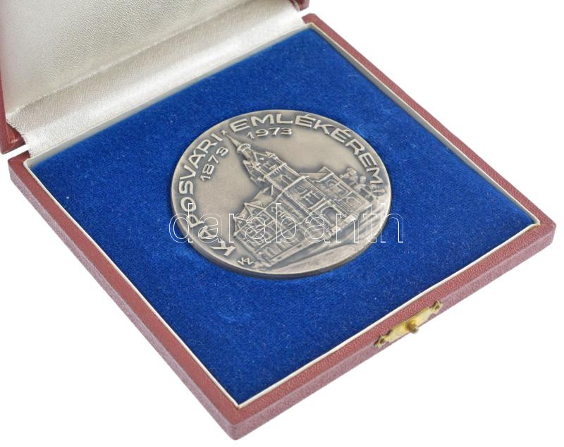 Képíró Zoltán (1944-1981) 1973. 'Kaposvári Emlékérem 1873-1973' egyoldalas ezüstpatinázott bronz emlékérem dísztokban (65mm) T:1- kis ph - Image 2