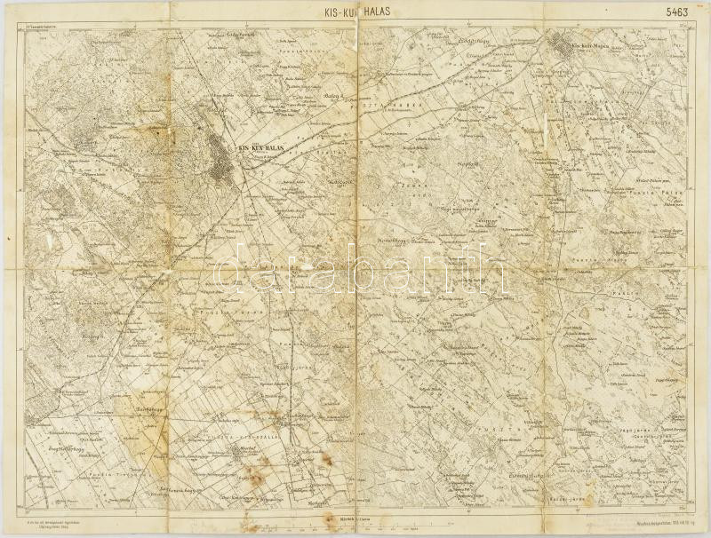 cca 1913 Kiskunhalas, katonai térkép, 1 : 75.000, M. kir. áll. térképészet, kartonra kasírozva, sérülésekkel, középen szétvált, ragasztott, 55x41 cm