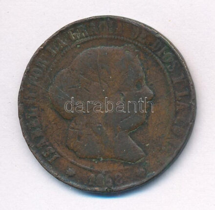 Spanyolország 1868OM 5c Cu 'II. Izabella' T:3,3- Spain 1868OM 5 Centimos Cu 'Isabella II' C:F,VG Krause KM#635.1