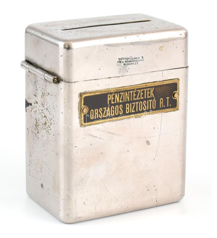 Pénzintézetek Országos Biztosító Rt. persely, 10×5,5×8,5 cm