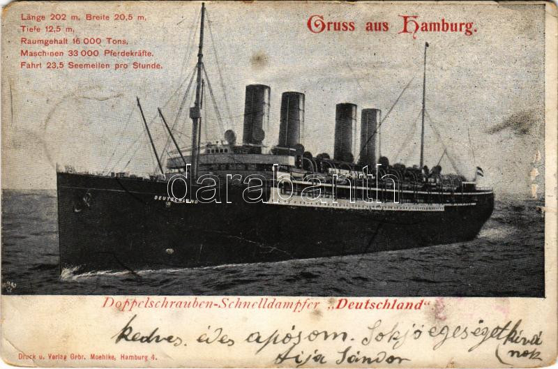 1902 Hamburg, Doppelschrauben-Schnelldampfer 'Deutschland' / German passenger liner steamship (lyuk / pinhole)
