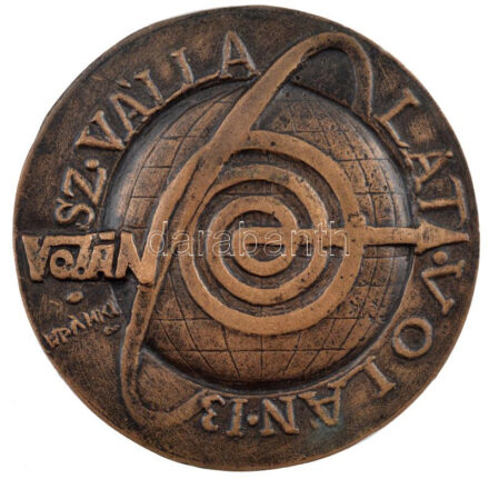 Ispánki József (1906-1992) DN 'Volán 13. sz. Vállalat / A jó munkáért' kétoldalas bronz emlékérem (94mm) T:2 patina
