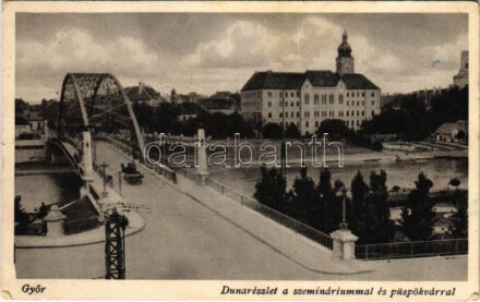 1932 Győr, Duna részlet a szemináriummal és püspökvárral (Rb)