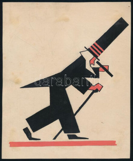 Galambos Margit (?-?): Art deco figura, Jack London A felfedezés c. könyvborítótervéhez, 1920-as évek. Tempera, ceruza, papír, jelzés nélkül, apró foltokkal, 18x15 cm.