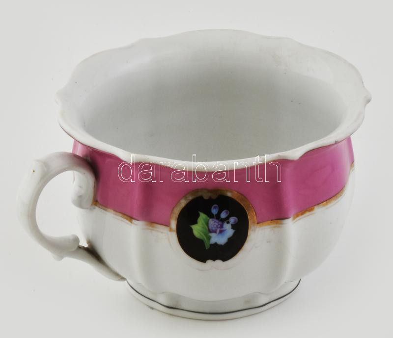 Éjjeli edény. Porcelán, jelzés nélkül, kézzel festett, kopott. d: 21 cm