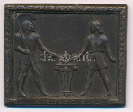 1948. 'MOSZK SE (Magyar Országos Szövetkezeti Központ SE)' egyoldalas bronz díjplakett, hátoldalán '5000m II.' gravírozással (55x46mm) T:2