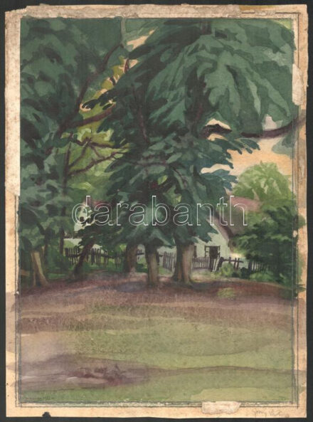 Galambos Margit (?-?): Expresszív táj, 1922. Akvarell, papír, jelezve balra lent, 34,5x25 cm.