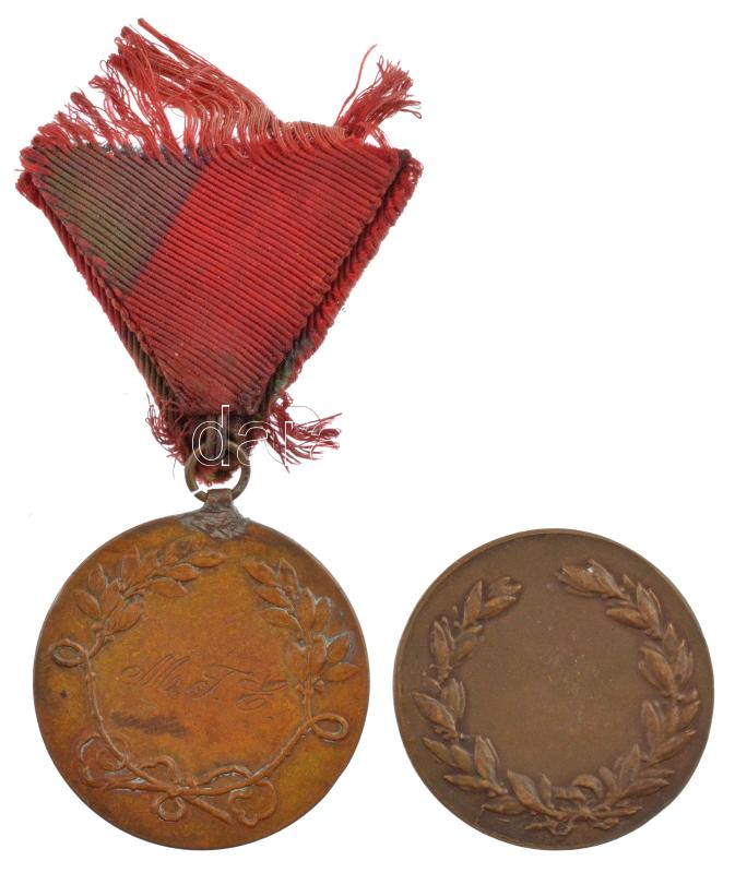 ~1910. 'MTE' kétoldalas bronz díjérem erősen sérült mellszalagon (40mm) + 1938. 'Munkás Testedző Egyesület - MTE 1908-1938' kétoldalas bronz díjérem (38mm) T:2 - Image 2