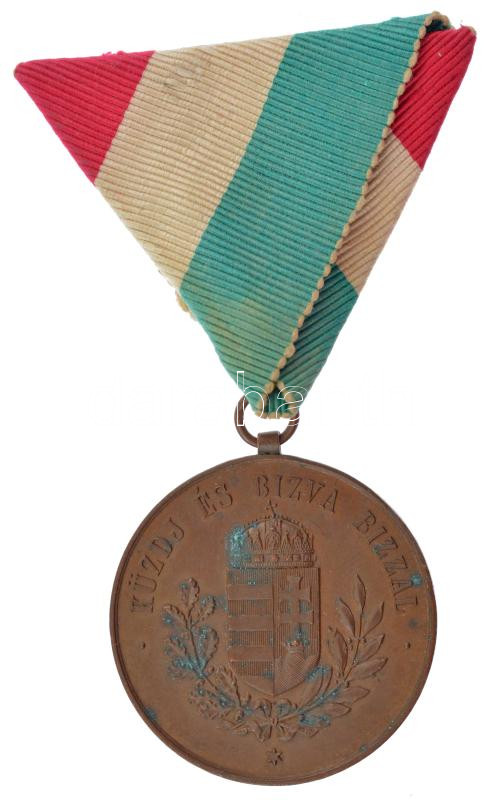 1911. 'Budapesti Középiskolák Intézeti Versenye / Küzdj és bízva bízzál' bronz emlékérem mellszalagon, 'S.G.A. (Scheid Ezüstáru- és Éremgyár)' gyártói jelzéssel (36mm) T:1- kis patina
