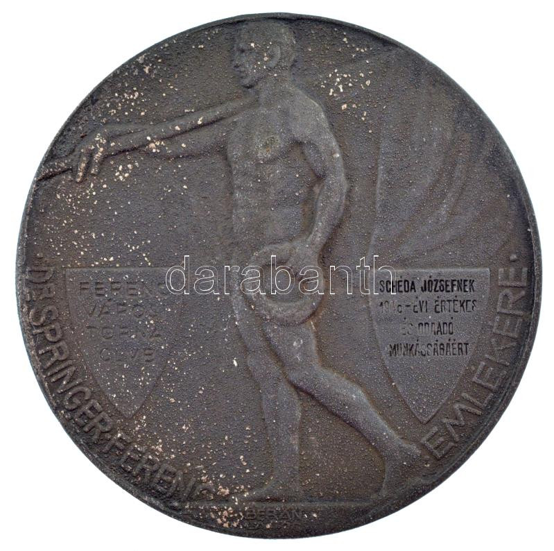 Berán Lajos (1882-1943) ~1920. 'Dr. Springer Ferenc emlékére - Ferencz Városi Torna Club - Schéda Józsefnek 1948-évi értékes és odaadó munkásságáért' kétoldalas Zn emlékérem (58mm). Schéda József a Fradi B-Közép egyik - Image 2
