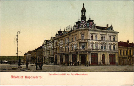Kaposvár, Erzsébet szálló és utca. Fenyvesi Béla kiadása (EK)