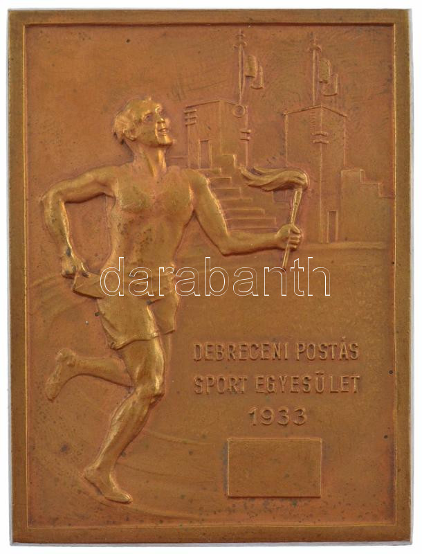 1933. 'Debreceni Postás Sport Egyesület 1933' egyoldalas bronz plakett (47x63mm) T:1-