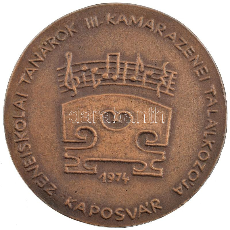 1974. 'Zeneiskolai Tanárok III. Kamarazenei Találkozója' egyoldalas bronz emlékérem eredeti tokban (80mm) T:1