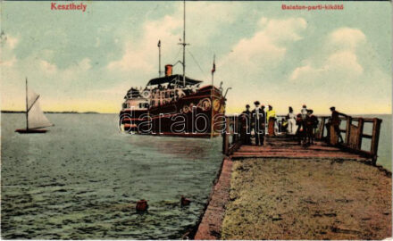 1912 Keszthely, Balaton parti kikötő, Baross gőzös. Gál testvérek ezelőtt Vasvári József kiadása