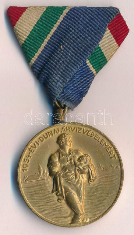1954. '1954. évi Dunai Árvízvédelemért' aranyozott Br kitüntetés mellszalagon T:1-