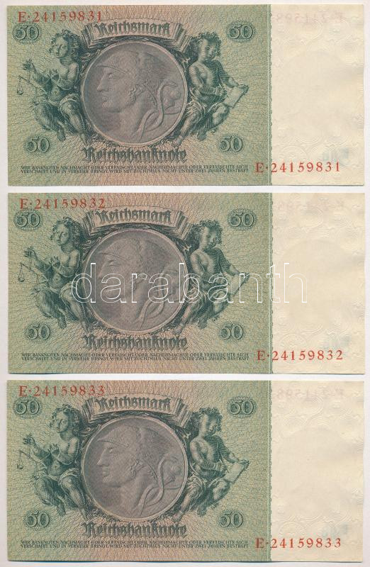 Német Harmadik Birodalom 1933. 50M (3x) sorszámkövetők T:I German Third Reich 1933. 50 Mark (3x) sequential serials C:UNC Krause 182.a - Image 2