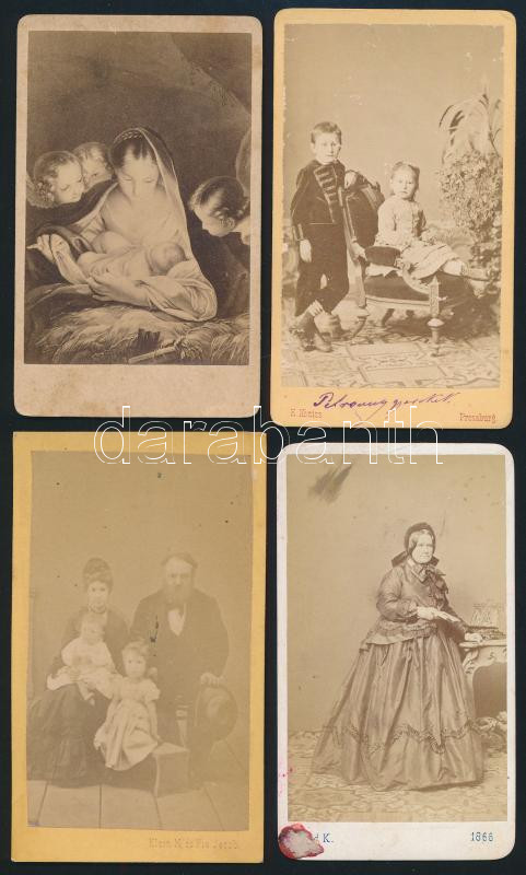 cca 1860-1870 4 db családi portré és fénynyomat, 10,5×6,5 cm