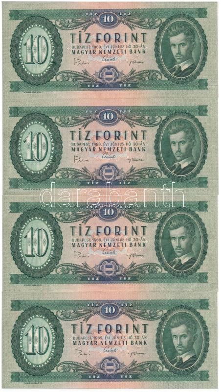1969. 10Ft (4x) sorszámkövetők 'A 360 099957 - A 360 099960' T:II-III Adamo F8