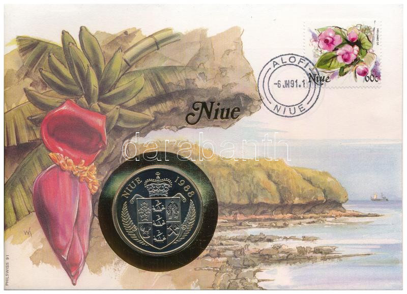Niue 1988. 5$ Cu-Ni 'J. F. Kennedy - Berlini vagyok' forgalomba nem került emlékérme felbélyegzett borítékban, bélyegzéssel, német nyelvű tájékoztatóval T:1 Niue 1988. 5 Dollars Cu-Ni 'J. F. Kennedy - Ich bin ein berliner'