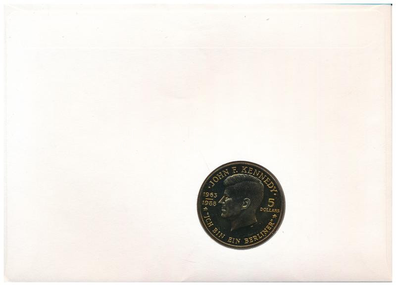 Niue 1988. 5$ Cu-Ni 'J. F. Kennedy - Berlini vagyok' forgalomba nem került emlékérme felbélyegzett borítékban, bélyegzéssel, német nyelvű tájékoztatóval T:1 Niue 1988. 5 Dollars Cu-Ni 'J. F. Kennedy - Ich bin ein berliner' - Image 2