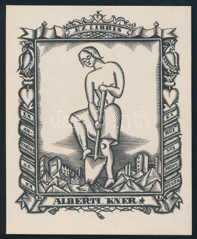 Kozma Lajos (1884-1948): Ex libris Kner Albert. Klisé Jelzett a nyomaton 9,5x7,5 cm
