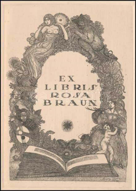 Gara Arnold (1882-1929): Ex libris Rosa Braun. Rézkarc, papír, jelzett a karcon, 14×10 cm