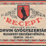 Fenyves Zoltán Corvin Gyógyszertára Erzsébet körút receptboríték, hajtásnyommal
