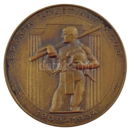 1934. 'Spárta Atlétikai Klub / 25 éves fennállásának emlékére' kétoldalas Br emlékérem. Szign.:Gál (50mm) T:1- patina
