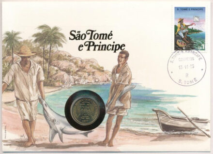 Sao Tomé és Principe 1977. 5D felbélyegzett borítékban, bélyegzéssel, német nyelvű leírással T:1 Sao Tomé and Principe 1977. 5 Dobras in envelope with stamp and cancellation, with German description C:UNC