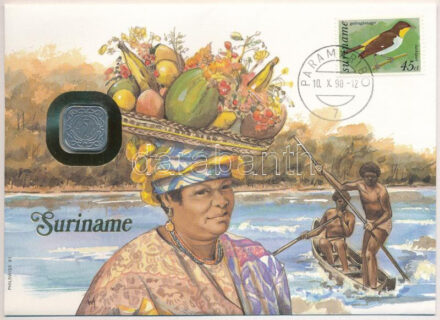 Suriname 1980. 5c Al felbélyegzett borítékban, bélyegzéssel, német nyelvű leírással T:1 Suriname 1980. 5 Cents Al in envelope with stamp and cancellation, with German description C:UNC