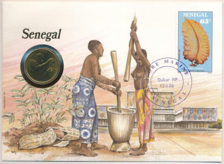 Szenegál 1989. 25Fr Al-bronz 'F.A.O.' felbélyegzett borítékban, bélyegzéssel, német nyelvű leírással T:1 Senegal 1989. 25 Francs Al-bronze F.A.O.' in envelope with stamp and cancellation, with German description C:UNC