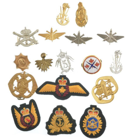 12db modern holland, belga fém sapkajelvény + 1db modern kanadai aranyozott, zománcozott bronz jelvény 4db felvarróval T:1,1- 12pcs of modern Dutch and Belgian metal cap badges + 1db modern Canadian filt, enamelled bronze badges with 4pcs of