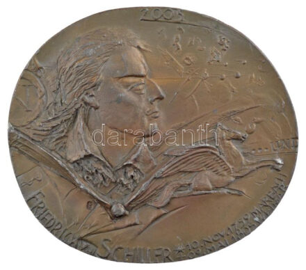 Németország 2005. 'Friedrich von Schiller' kétoldalas fém plakett. Szign.: G (96x108mm) T:2 Germany 2005. 'Friedrich von Schiller' double sided metal plaque. Sign.: G (96x108mm) C:XF