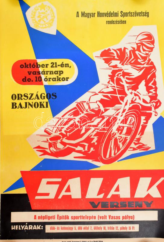 cca 1960-1970 Országos Bajnoki Salakverseny a Magyar Honvédelmi Szövetség rendezésében, Gömöri grafikája, 66×44 cm