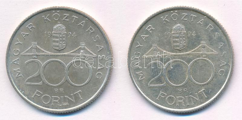 1994. 200Ft Ag 'Deák' (2x) T:1-,2 kis patina Adamo F13.1 - Image 2