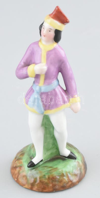 Antik Tudós figura, kézzel festett, jelzés nélkül, kopásokkal. M: 11,5 cm