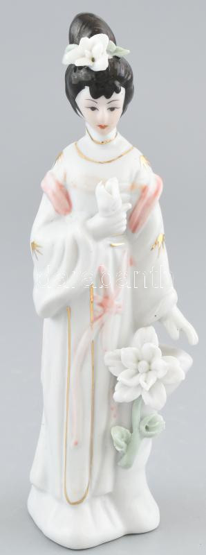 Kínai hölgy figura, porcelán, kopásokkal, jelzés nélkül, m: 21,5 cm