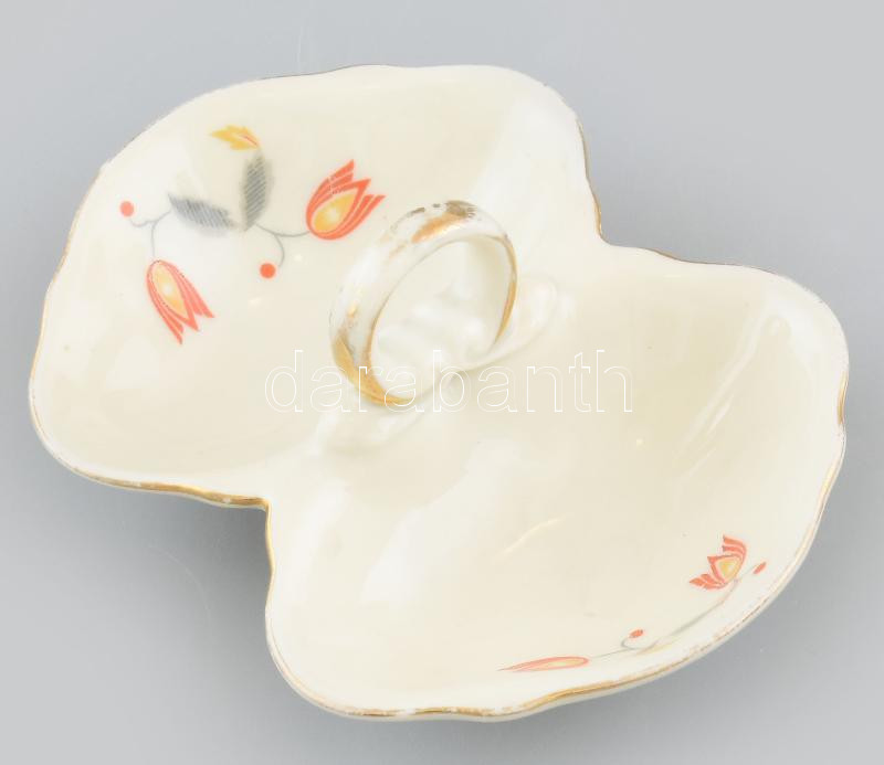 Német só- és borstartó, matricás porcelán, jelzett, kopott, d: 12 cm