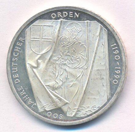 Német Szövetségi Köztársaság 1990J 10M Ag '800 éves a Német Lovagrend' T:1-,2 patina, kis karc FRG 1990J 10 Mark Ag '800th Anniversary of The Teutonic Order' C:AU,XF patina, small scratch Krause KM#176