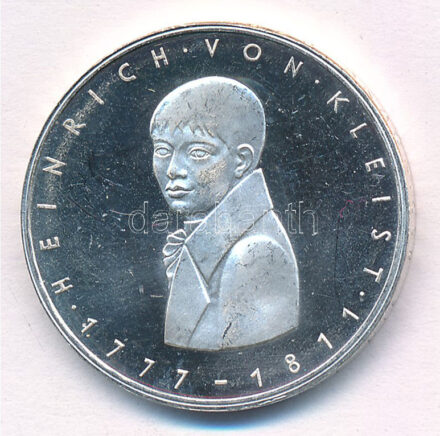Német Szövetségi Köztársaság 1977G 5M Ag 'Heinrich von Kleist születésének 200. évfordulója' T:1- (eredetileg PP) FRG 1977G 5 Mark Ag '200th Anniversary - Birth of Heinrich von Kleist' C:AU (originally PP) Krause KM#146