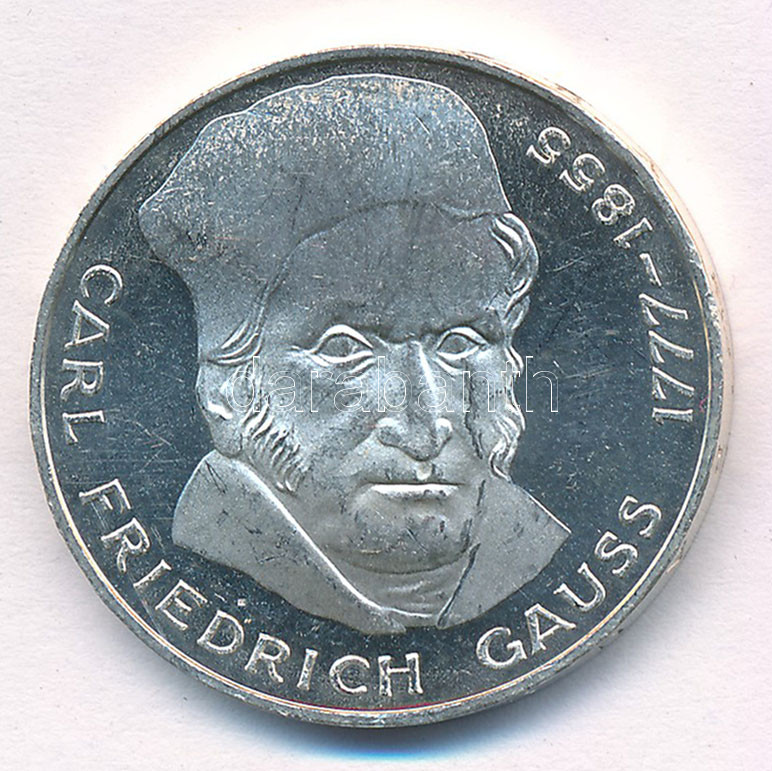 Német Szövetségi Köztársaság 1977J 5M Ag 'Carl Friedrich Gauss születésének 200. évfordulója' T:1- (eredetileg PP) FRG 1977J 5 Mark Ag '200th Anniversary - Birth of Carl Friedrich Gauss' C:AU (originally PP) Krause KM#145