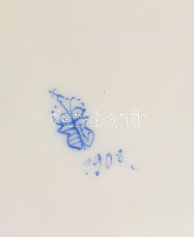 Antik Óherendi virágmintás tányér, jelzett, 1908, kopásokkal, d: 25,5 cm - Image 4