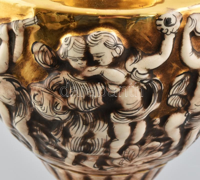 Nagyméretű Capodimonte fedeles váza, jelzett, kopásokkal, m: 47 cm - Image 3