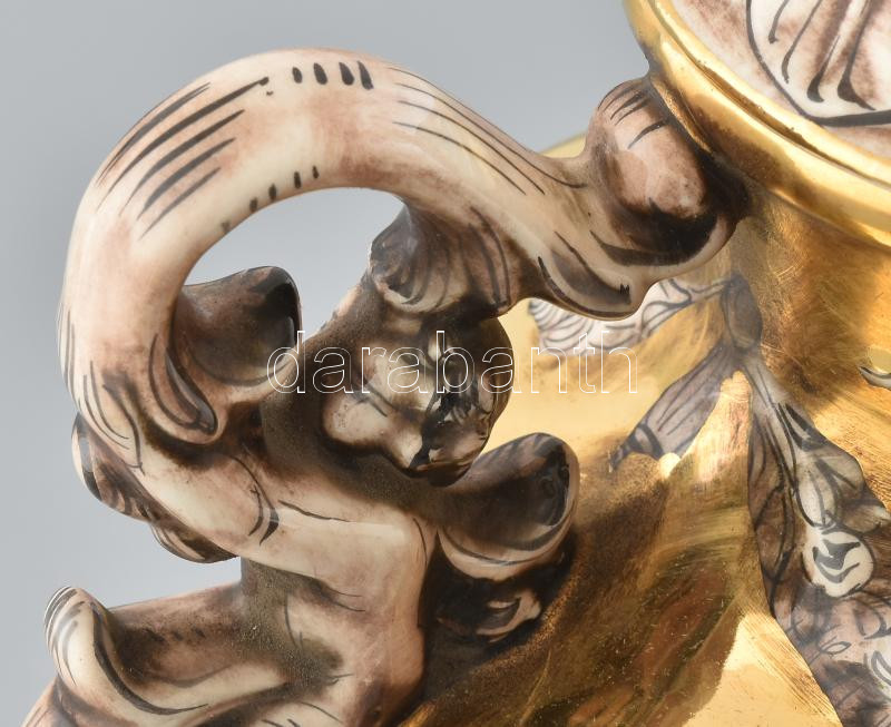Nagyméretű Capodimonte fedeles váza, jelzett, kopásokkal, m: 47 cm - Image 4