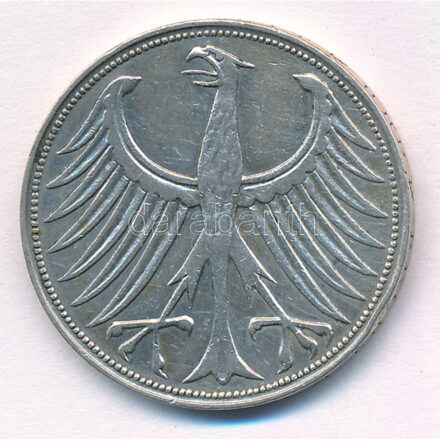 Német Szövetségi Köztársaság 1951J 5M Ag T:2,2- patina, ph FRG 1951J 5 Mark Ag C:XF,VF patina, edge error Krause KM# 112.1