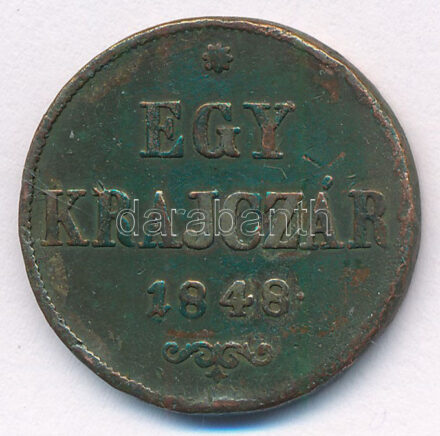 1848. 1kr Cu T:3 ph., patina Adamo B1